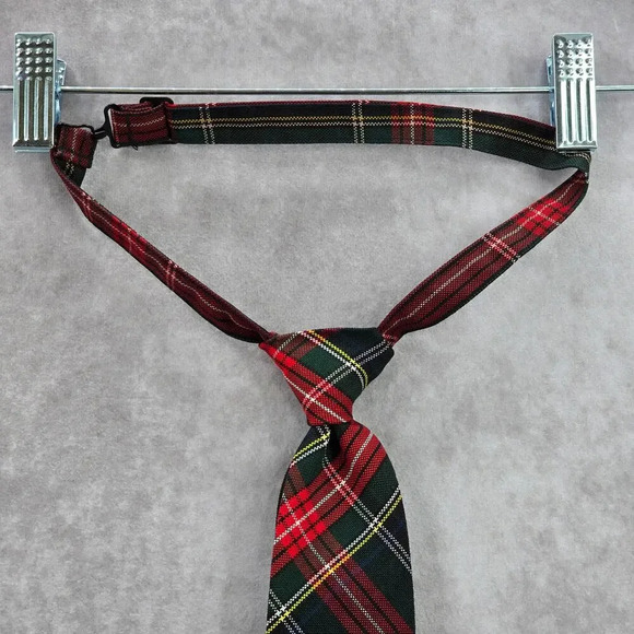 Flynn O'Hara Uniform Red Green Blue Plaid Tartan Adjustable Clip Youth Tie 14 - Picture 4 of 8